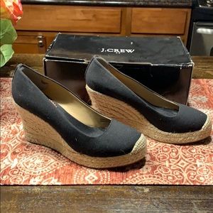 J Crew canvas espadrille wedges black 7